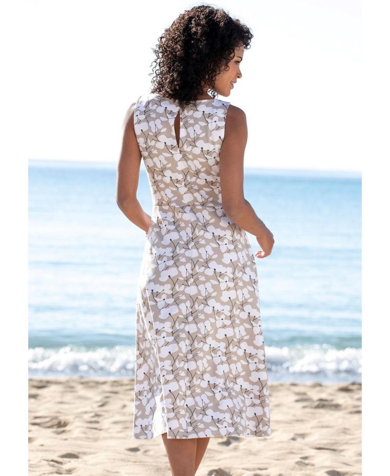 Women's Viscose Printed Sleeveless A-Line Midi Dress