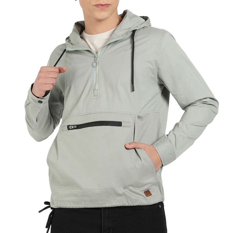 Men's Sage Green Half-Zip Utility Jacket With Contrast Drawstring