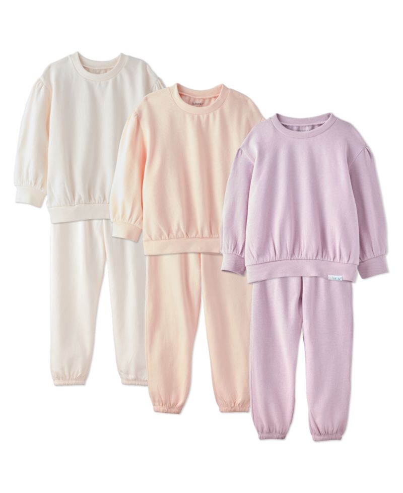Baby Girls' Long-Sleeve Solid Sweatshirt and Pants, 3-Pack