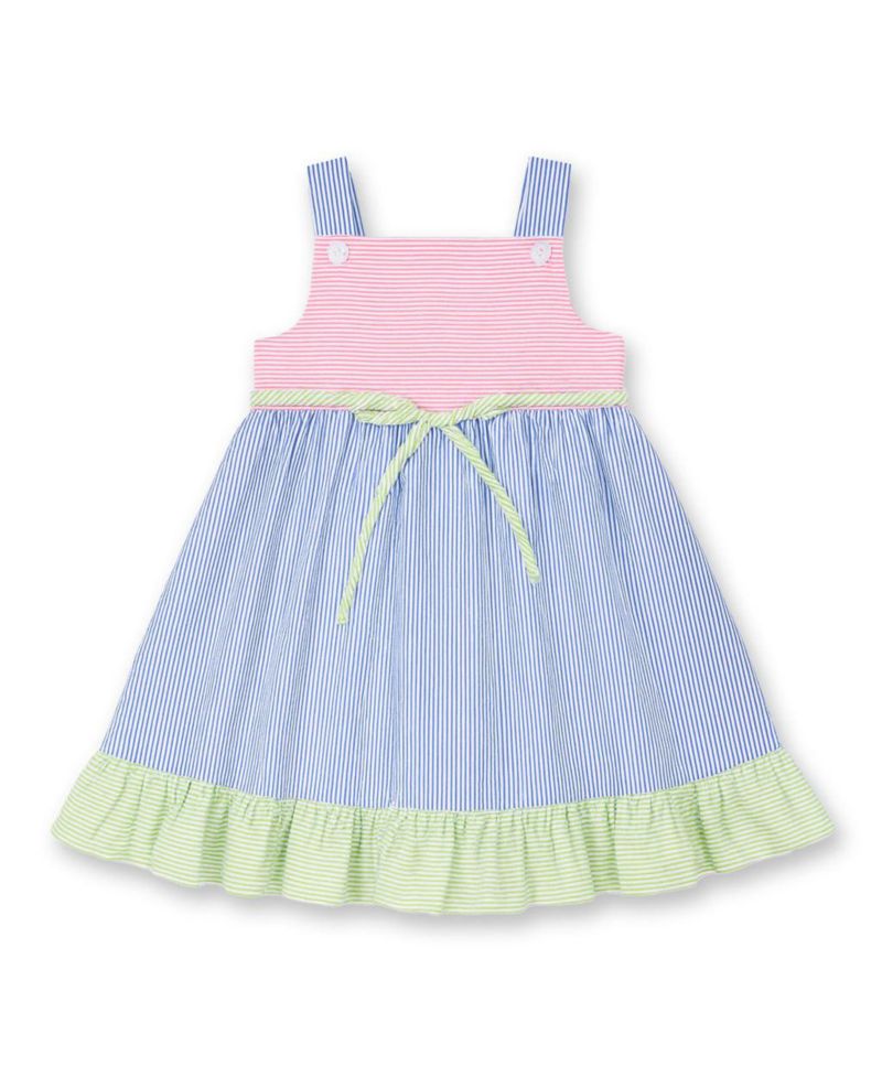 Little Girl Seersucker Dress With Flower