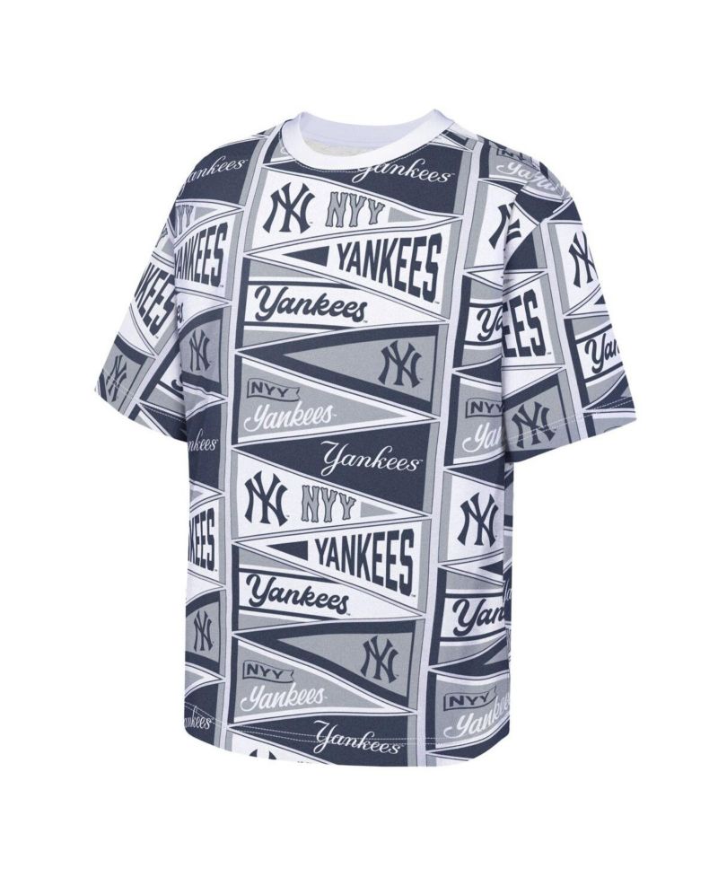 Big Boys and Girls Navy New York Yankees All-Over Pennant T-Shirt