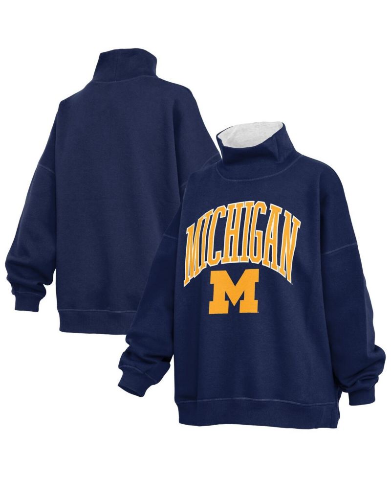 Women's Navy Michigan Wolverines Oversized Mock Neck Sweatshirt
