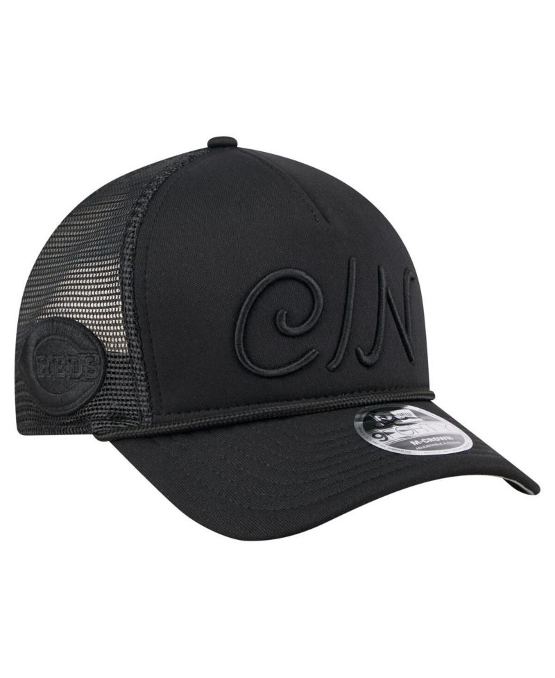 Men's Black Cincinnati Reds City Initial 9FORTY A-Frame M-Crown Adjustable Trucker Hat