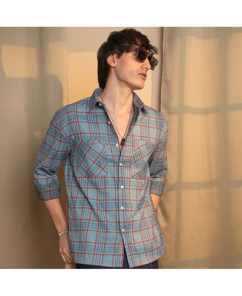 Men's Cornflower Blue Tartan Plaid Shirt