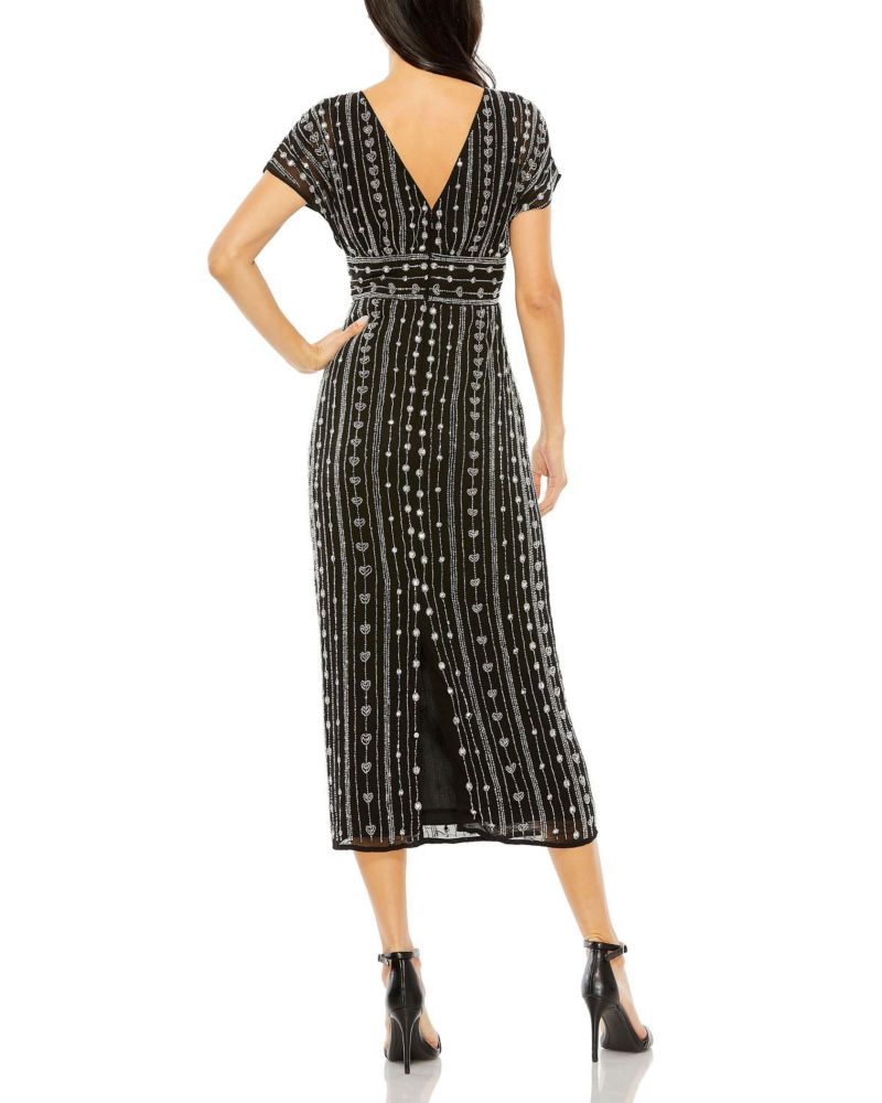 Women's Beaded Cap Sleeve Column Midi Dress