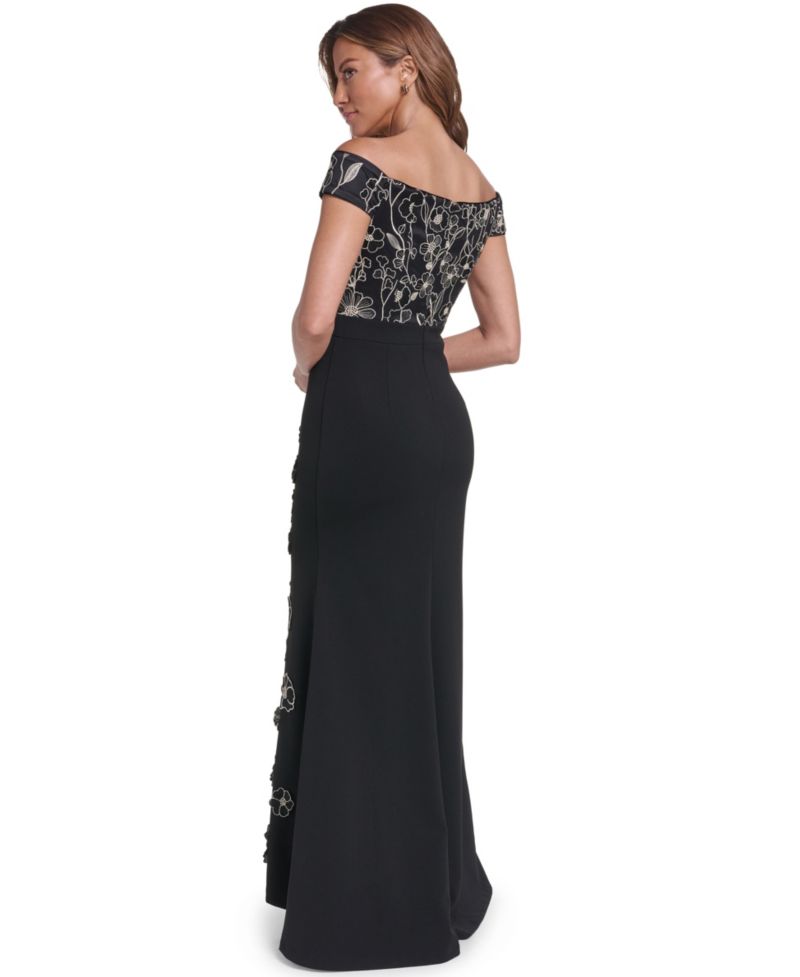Women's Off-the-Shoulder Floral Combo-Skirt Gown
