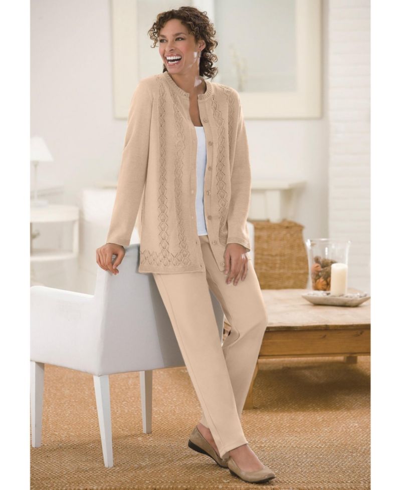 Plus Size Within Long-Sleeve Pointelle Cardigan Sweater