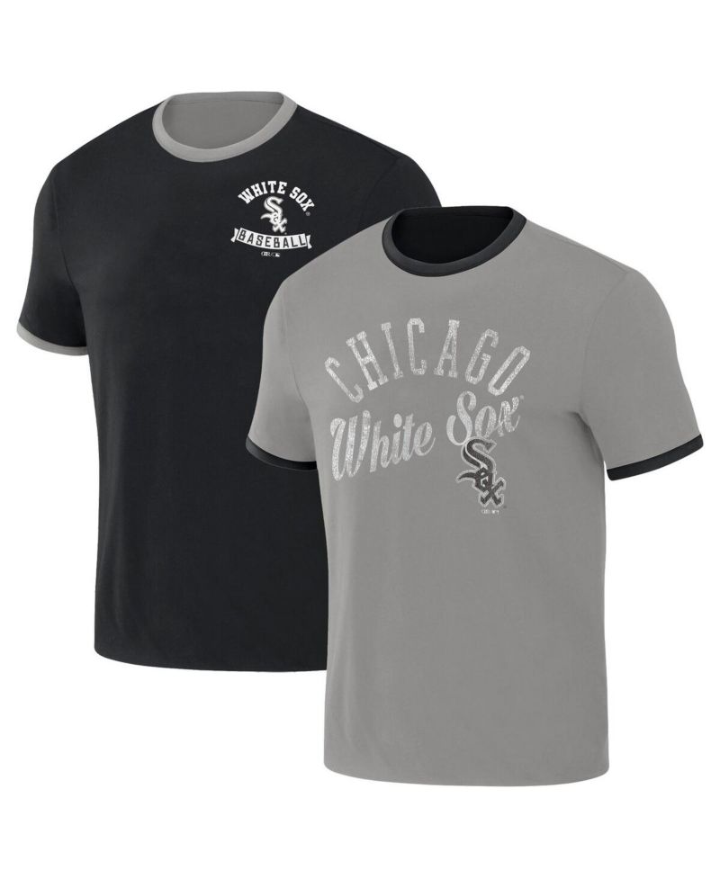 Men's Darius Rucker Collection by Black, Gray Distressed Chicago White Sox Two-Way Ringer Reversible T-shirt