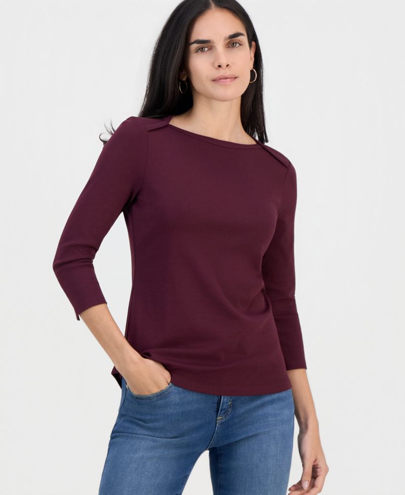 Plus Size 3/4 Sleeve Boat-Neck Top