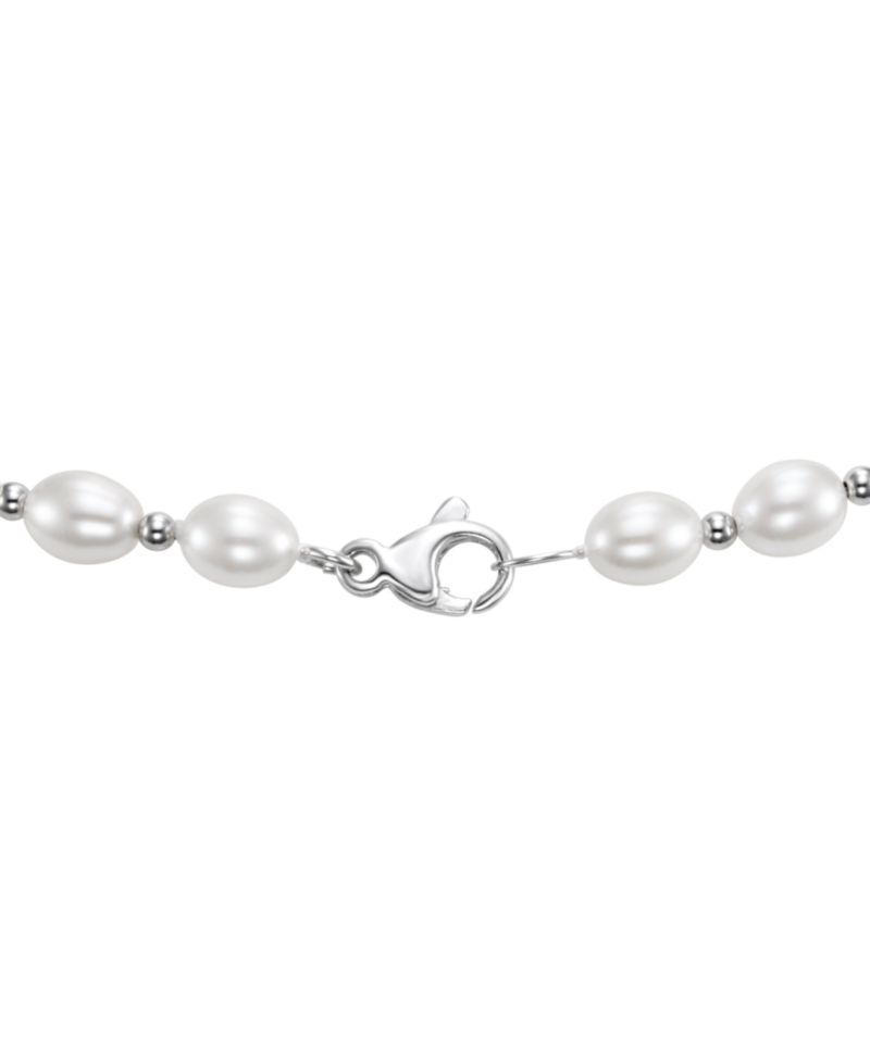 Cultured Freshwater Pearl (7-8mm) And Bead 18" Necklace In Sterling Silver