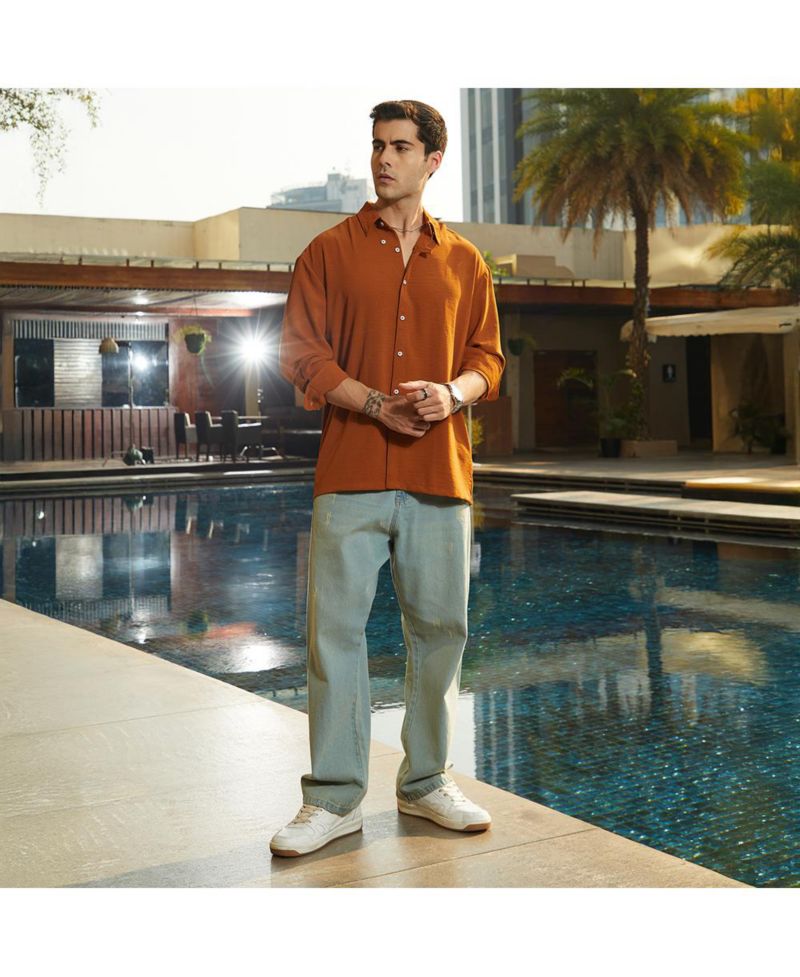 Men's Rust Orange Breezy Wrinked Shirt