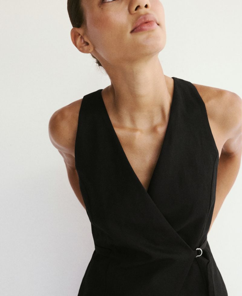 Women's Linen-Blend Wrap Jumpsuit