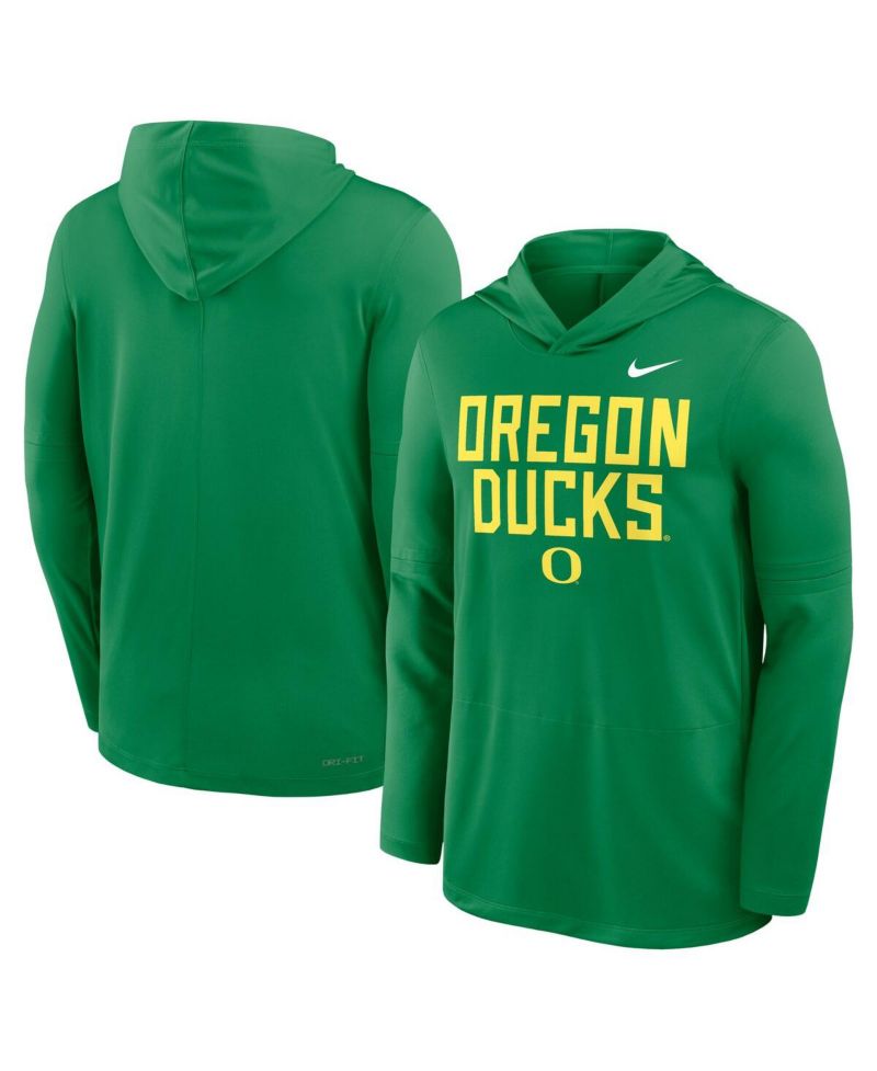 Men's Green Oregon Ducks 2025 Sideline Performance Long Sleeve Hoodie T-Shirt