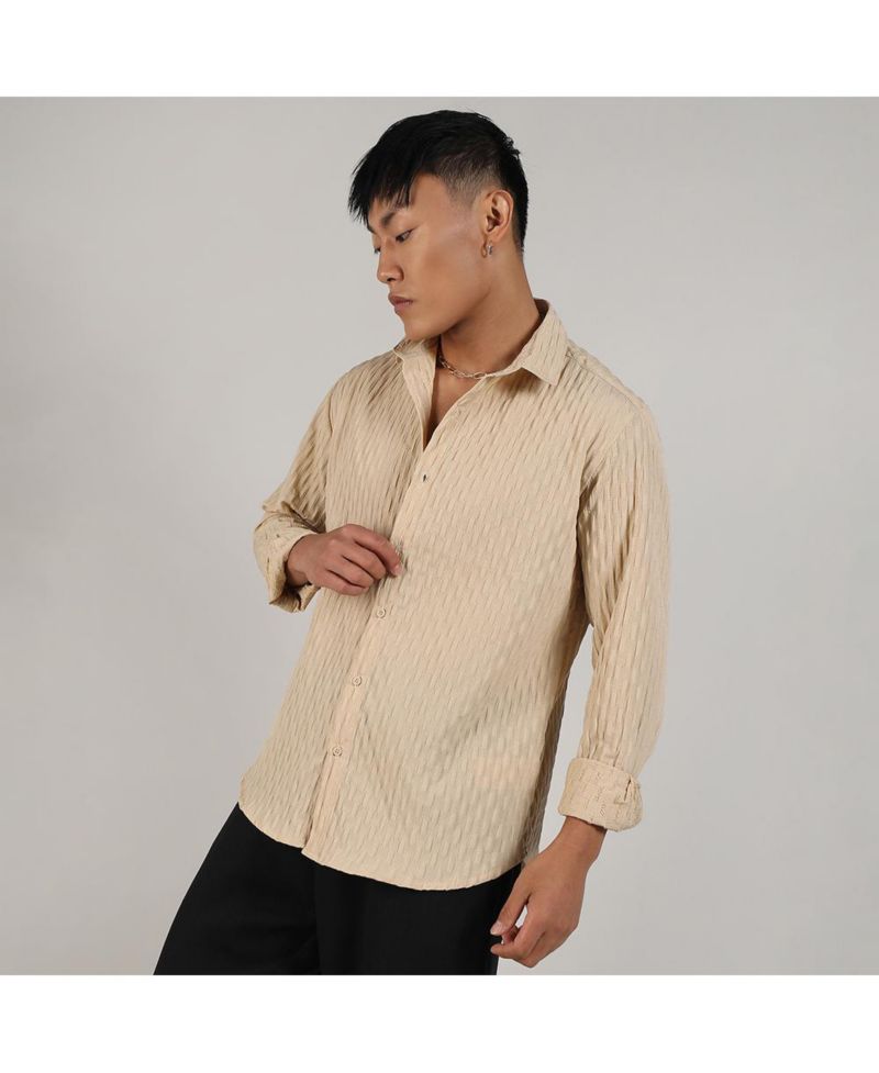 Men's Butter Yellow Crinkled-Weave Shirt