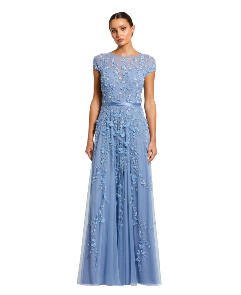 Petite Floral Embellished Cap Sleeve Gown