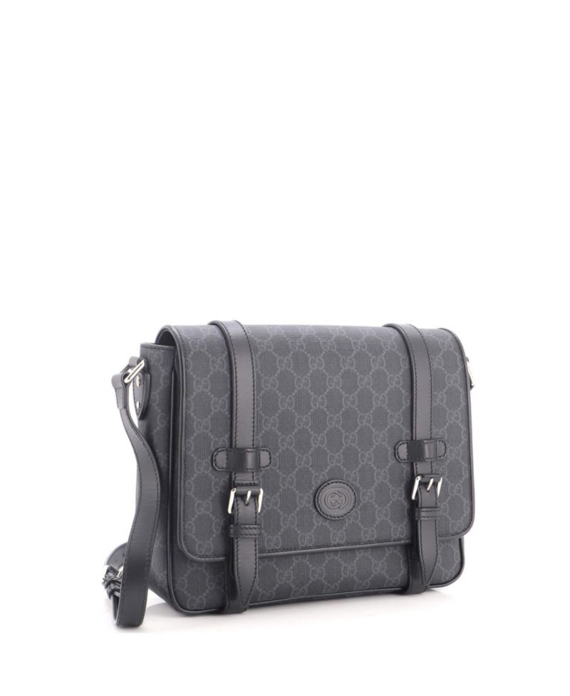 Medium Interlocking G Patch Messenger Bag GG Coated Canvas with Leather