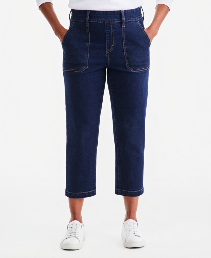 Petite High-Rise Pull-On Straight-Leg Jeans