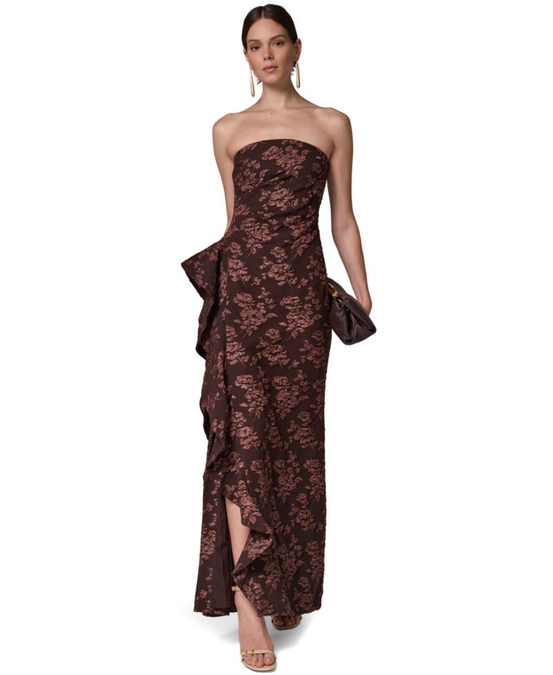 Women's Strapless Floral-Jacquard Gown
