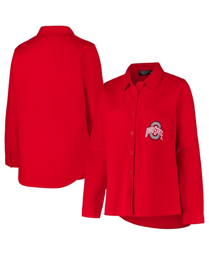 Women's Scarlet Ohio State Buckeyes Plus Size Button-Up Shacket