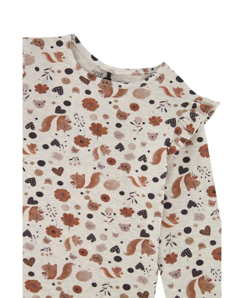 Big Girls 6-14 Long Sleeve Organic Cotton T-Shirt with Squirrel Print