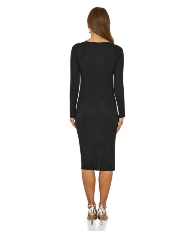 Women's Bedazzled Neck Fitted Midi Knitted Dress