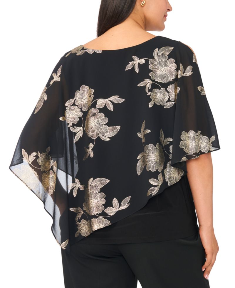 Plus Size Floral-Print Cold-Shoulder Overlay Top