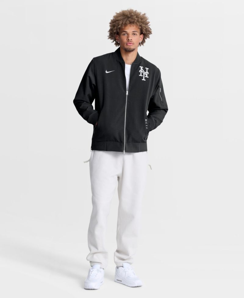Men's Black New York Mets Authentic Collection Dugout Relaxed Full-Zip Bomber Jacket