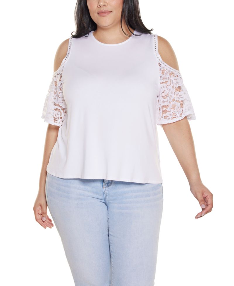 Plus Crochet Lace Cold Shoulder Top