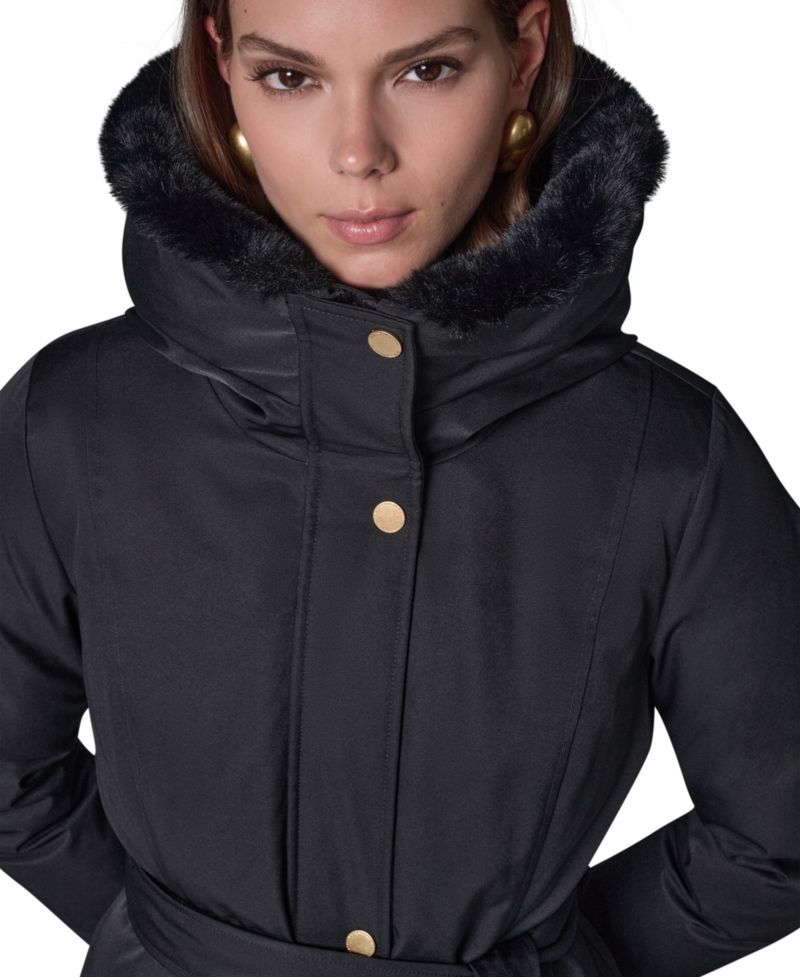 Women's Belted Hooded Mid-Length Puffer Coat