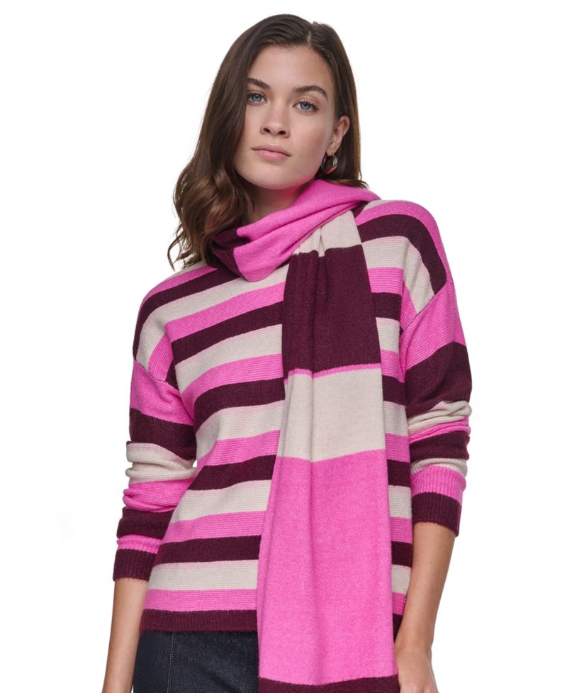 Women's Easy Striped Oversized Sweater with Scarf