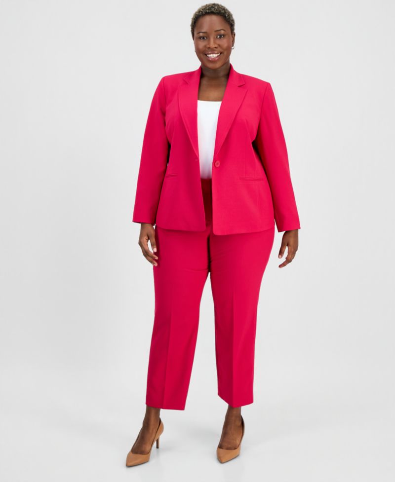 Plus Size One-Button Notch-Collar Jacket & Fly-Front Slim Pants Suit