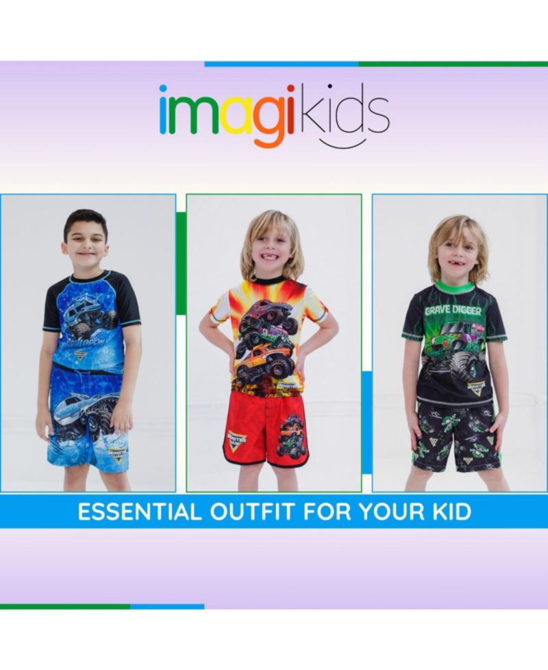 Boys Pullover Rash Guard and Swim Trunks Outfit Set