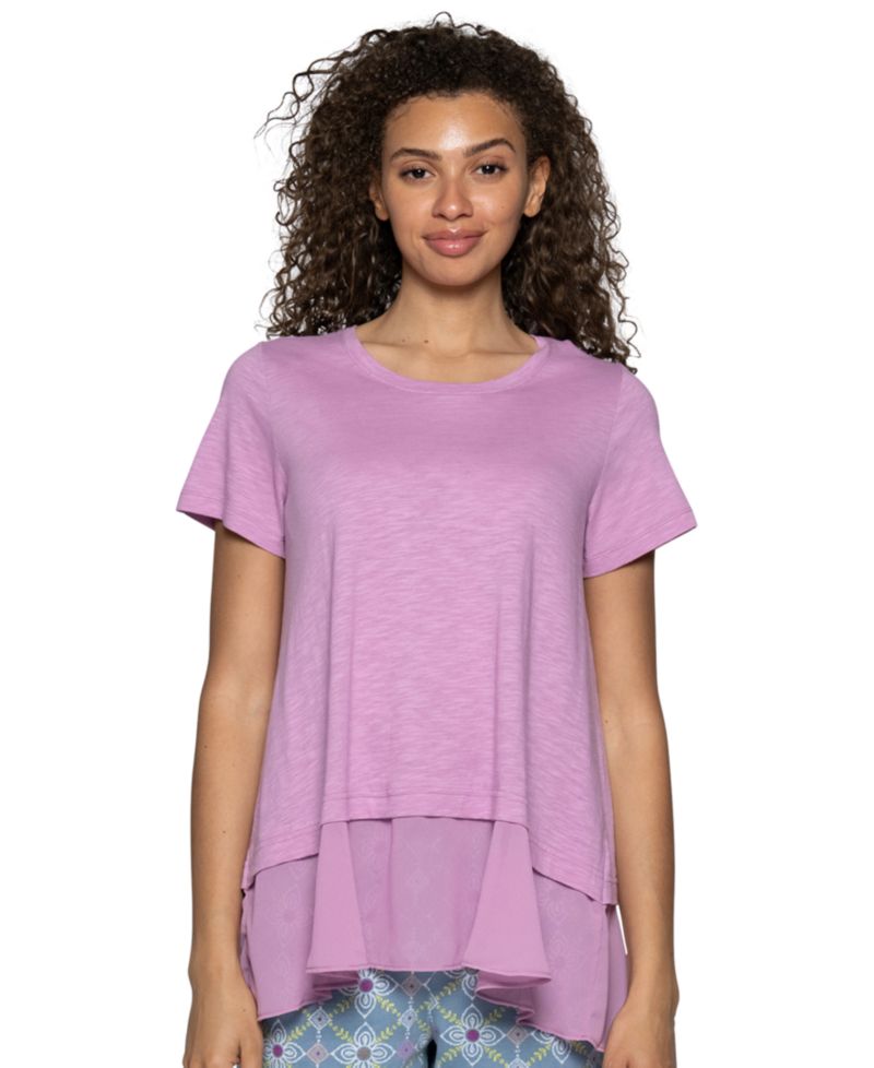 Women's Crewneck Georgette Flounce Cotton-Blend PJ Tee