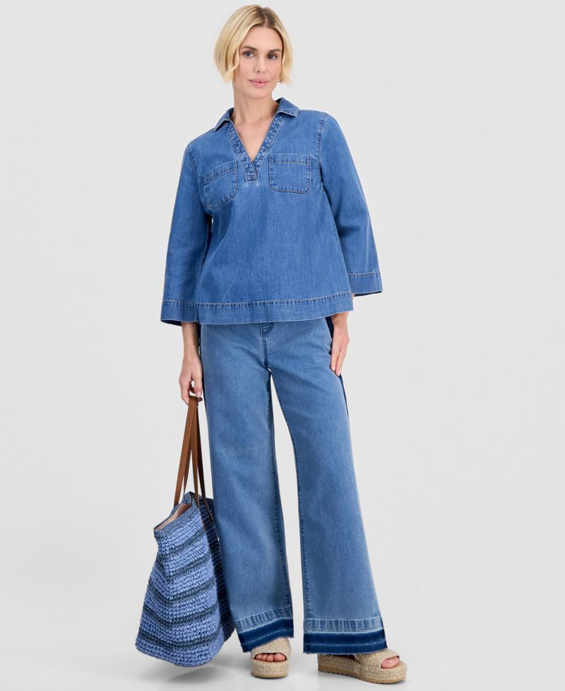 Petite Cotton 3/4-Sleeve Denim Tunic