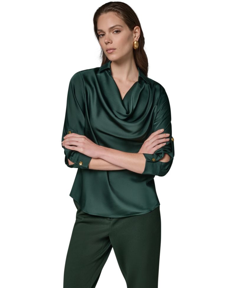 Petite Satin Back Crepe Long-Sleeve Top