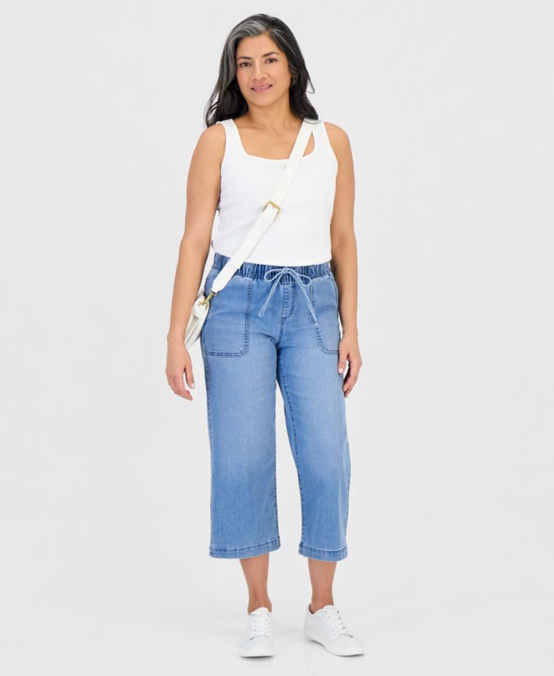 Petite High Rise Cropped Wide Leg Jeans