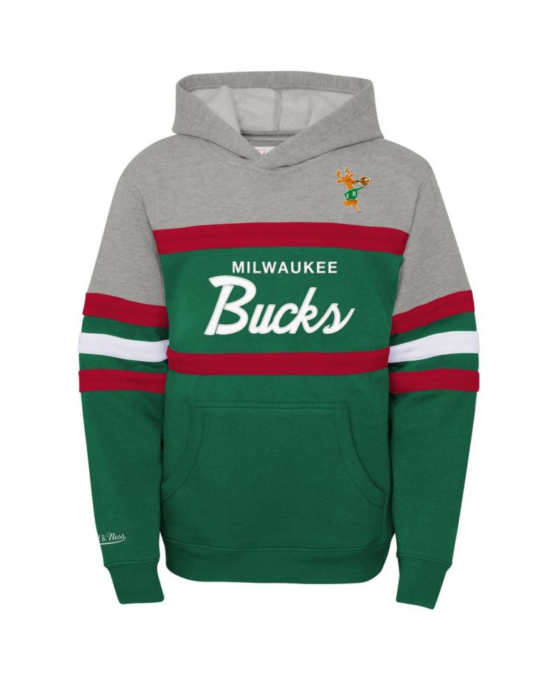 Big Boys and Girls Boys Heather Gray, Green Milwaukee Bucks Hardwood Classics Head Coach Pullover Hoodie