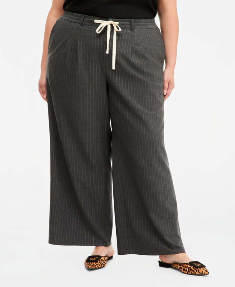 Trendy Plus Size Drawstring-Waist Wide-Leg Pants