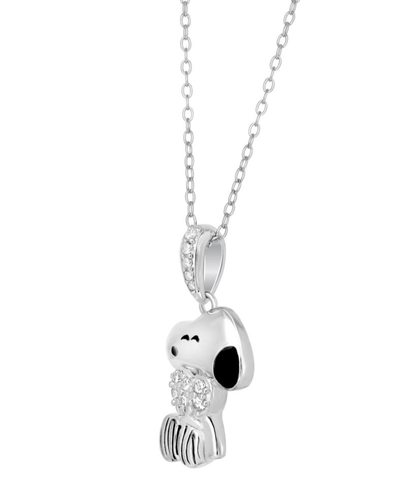 2-Pc. Cubic Zirconia Snoopy Necklace and Earrings Set in Sterling Silver
