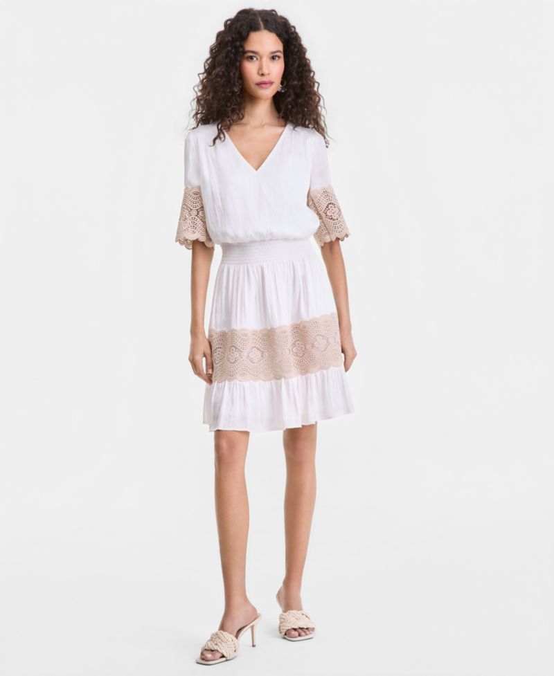 Women's Smocked-Waist Lace Trim Dress
