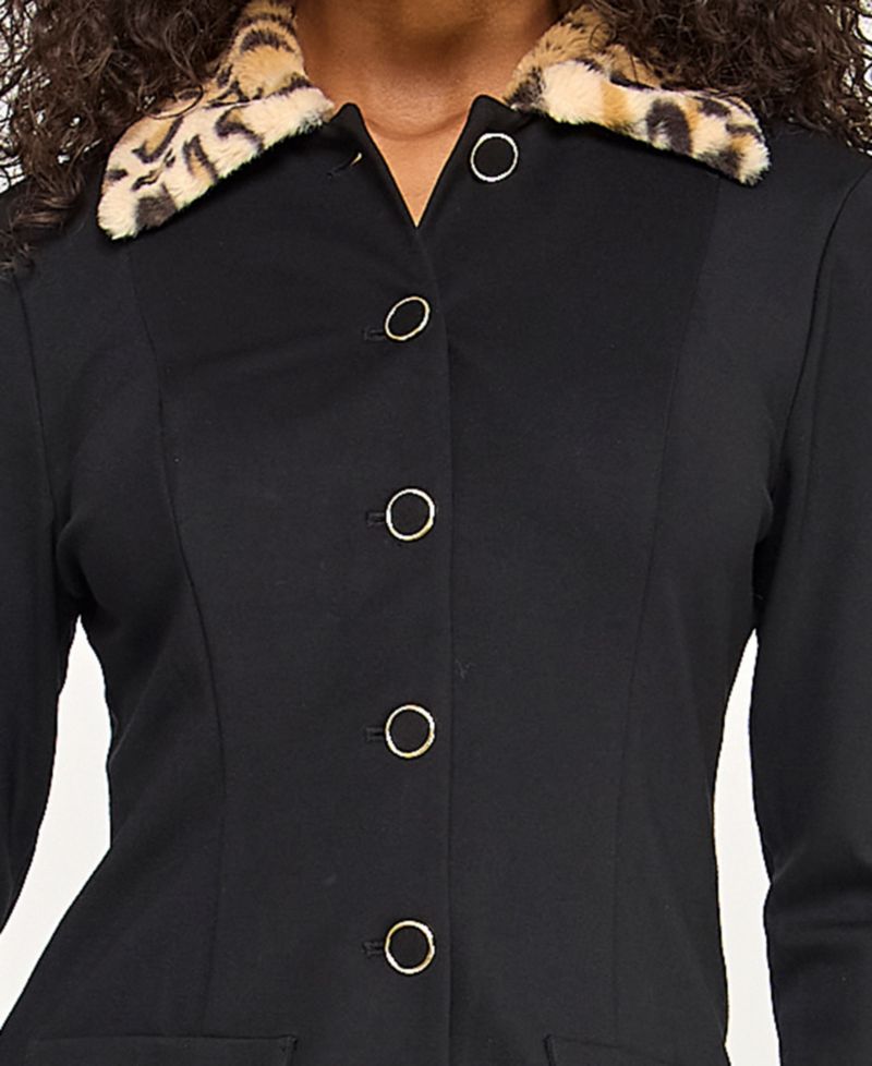 Juniors' Cheetah Trim Jacket Dress