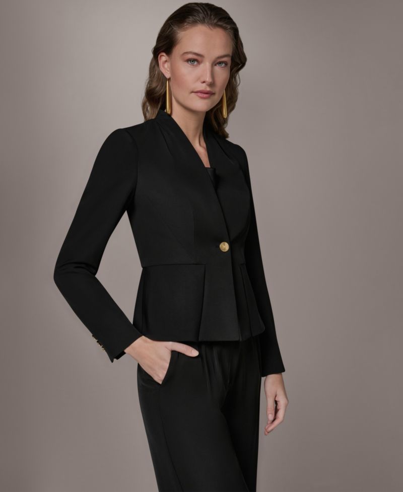 Petite Collarless One Button Blazer