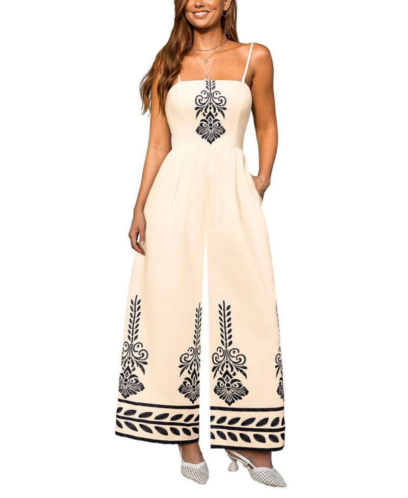 Women's Embroidered Square Neck Wide-Leg Jumpsuit