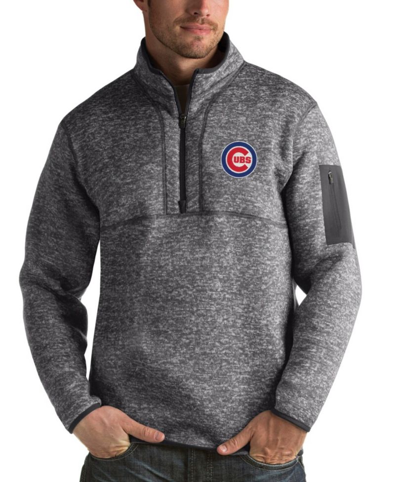 Men's Heathered Charcoal Chicago Cubs Fortune Half-Zip Sweater