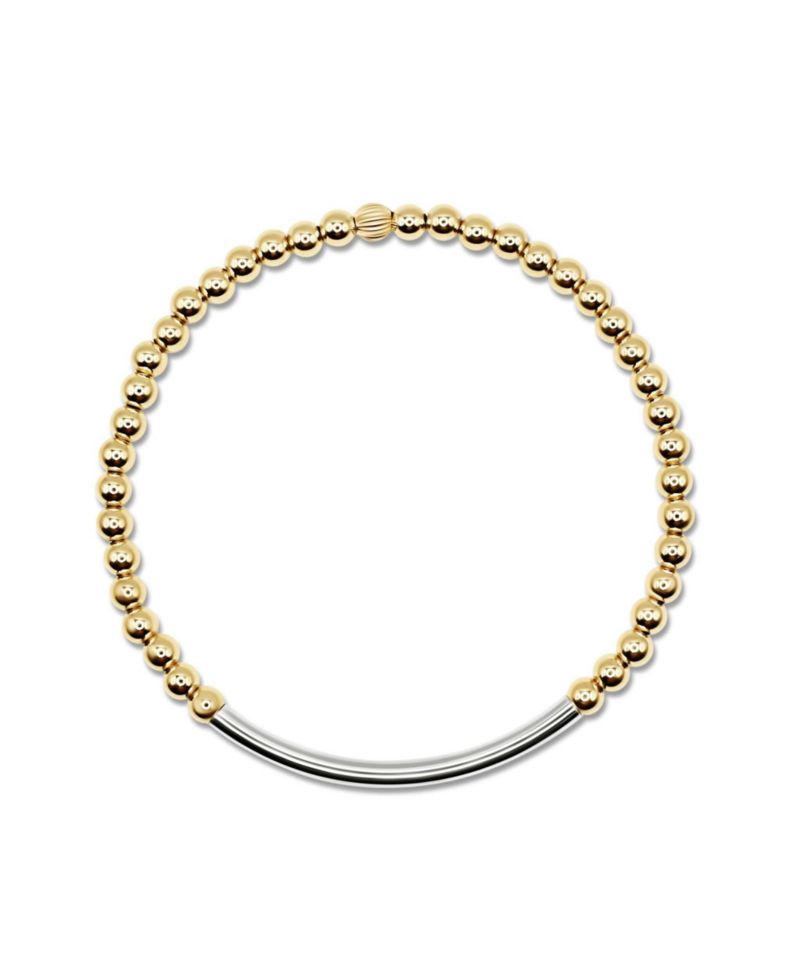 4mm Gold Filled Ball and Sterling Silver Tube Stretch Bracelet