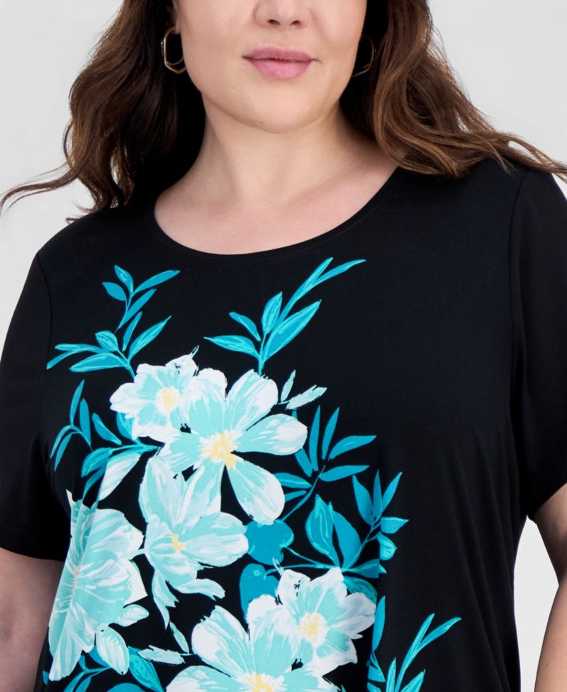 Petite Painted Floral Scoop Neck Top