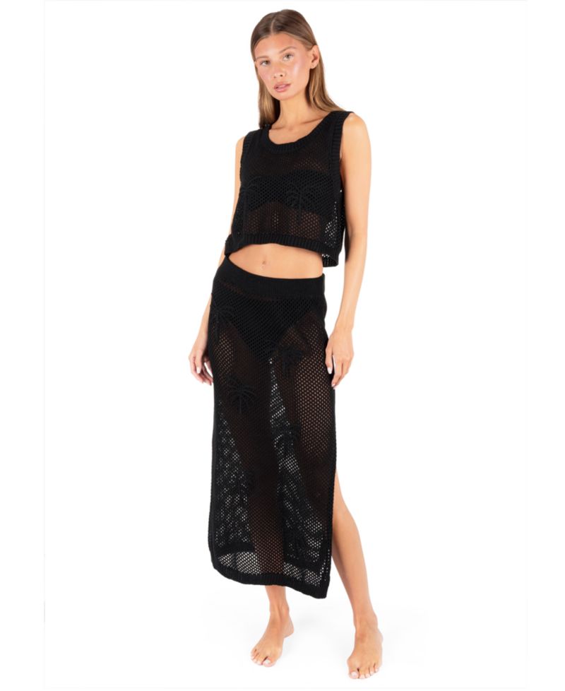 Women's Mid-Rise Embroidered Crochet Swim Skirt