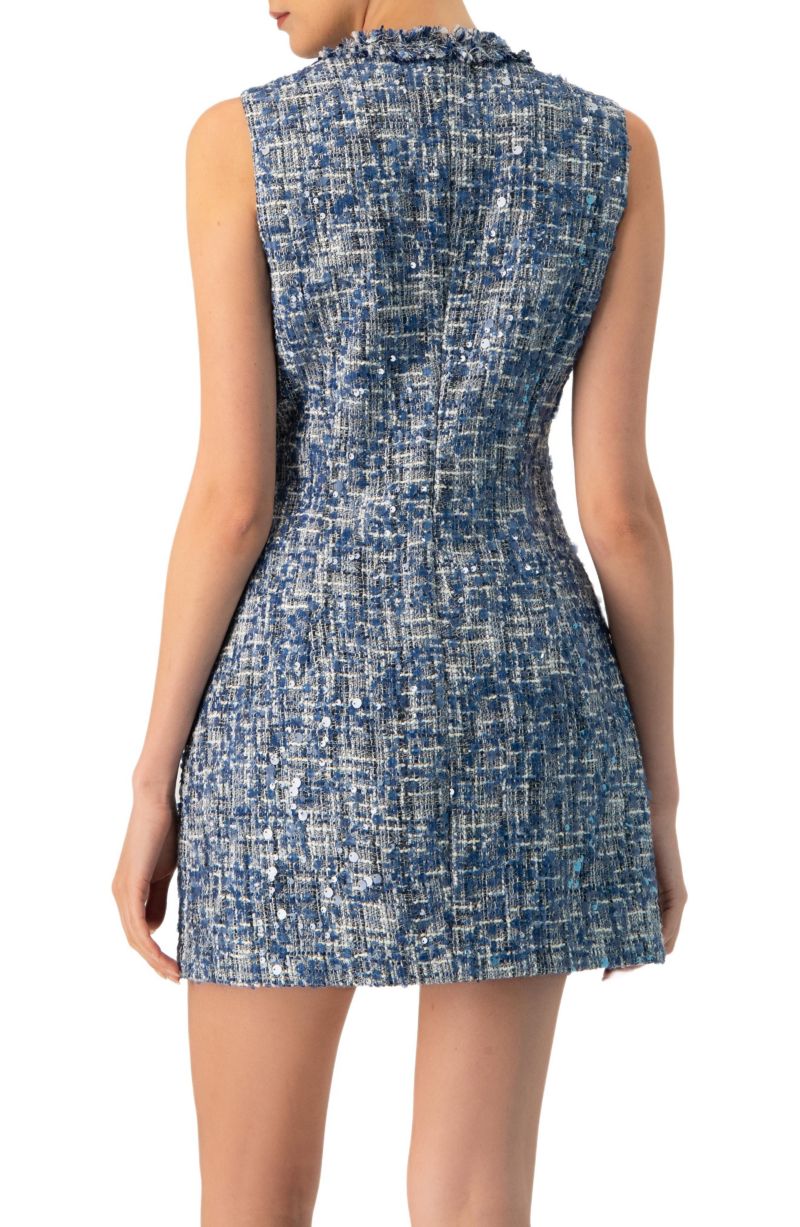 Women's Sleeveless A-Line Dress with Sequined Boucle Fabric
