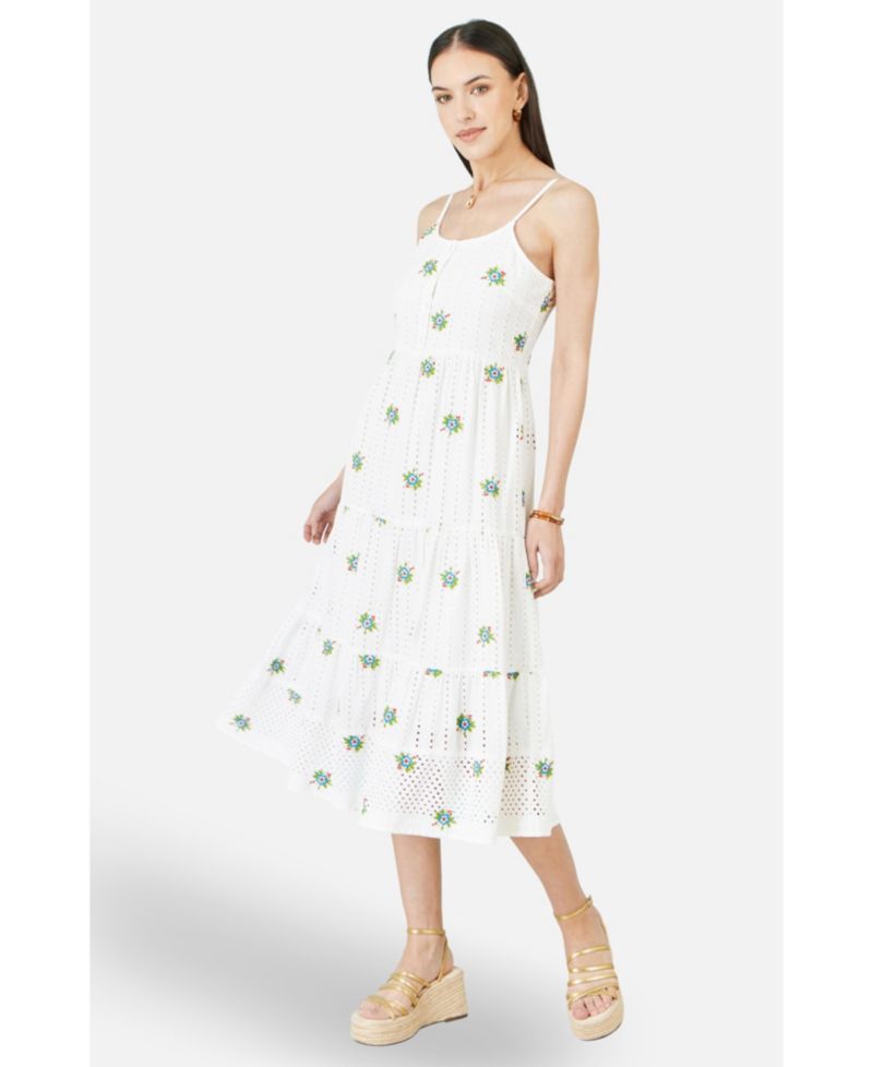 Women's Embroidered Broderie Midi Sun Dress