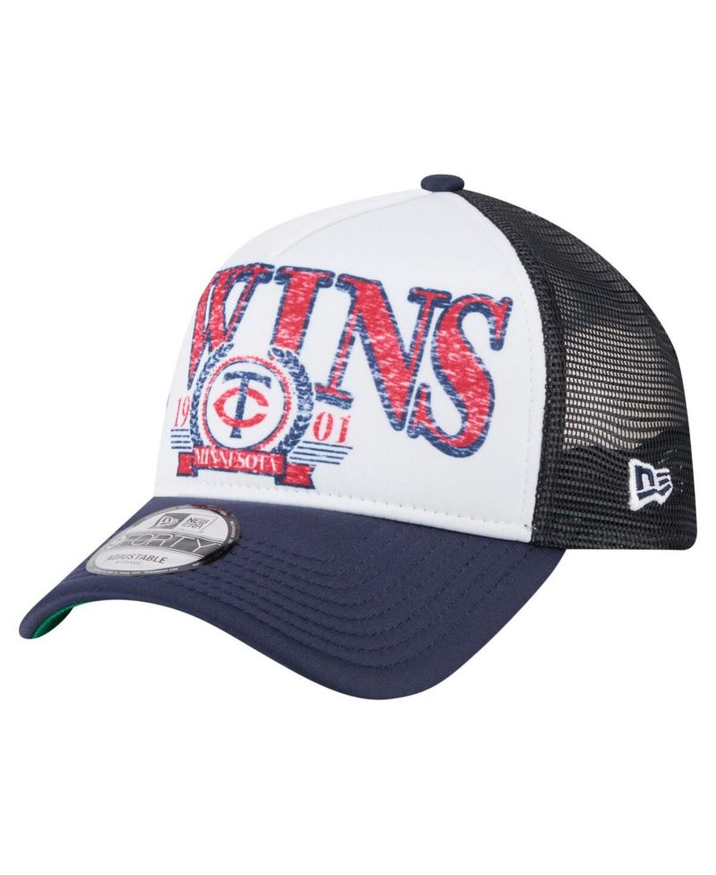 Men's White/Navy Minnesota Twins Distressed 9FORTY A-Frame Adjustable Trucker Hat